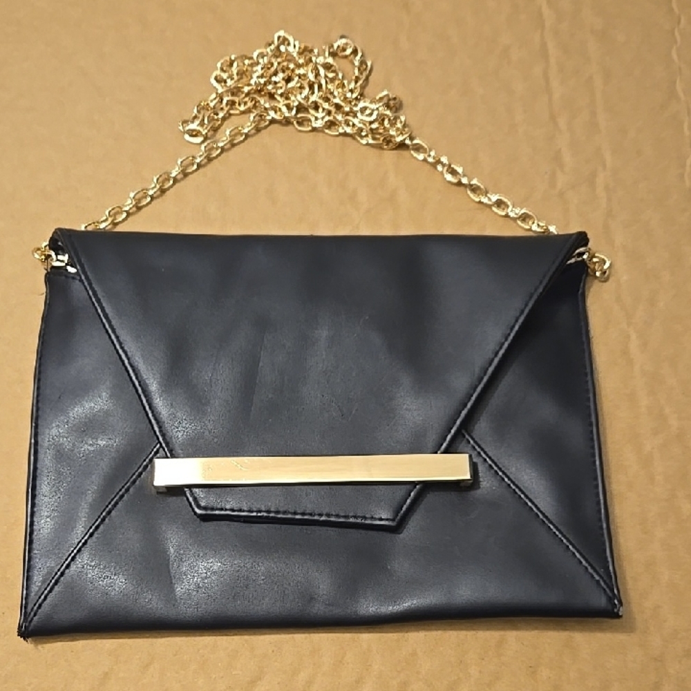 Elegant Black Clutch with Gold Chain